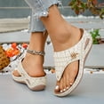 thumbnail image 4 of Flip Flops for Women Nonslip Thick Sole Wedge Sandals Retro Snakeskin Pattern Leather Dressy Summer Beach Vacation Shoes Beige Size 9, 4 of 8
