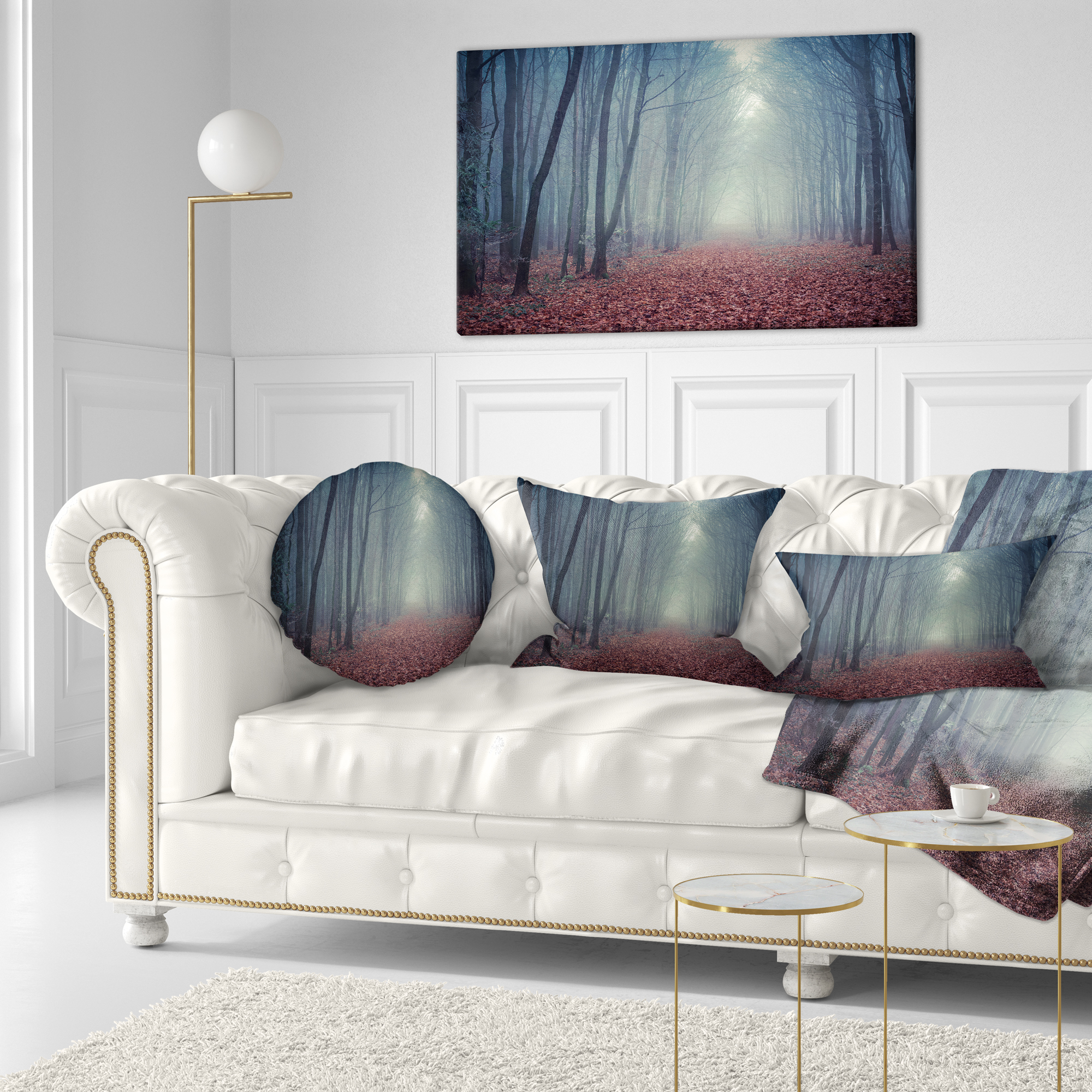 Designart Retro Style Misty Path in Forest - Landscape Photography Throw Pillow - 12x20