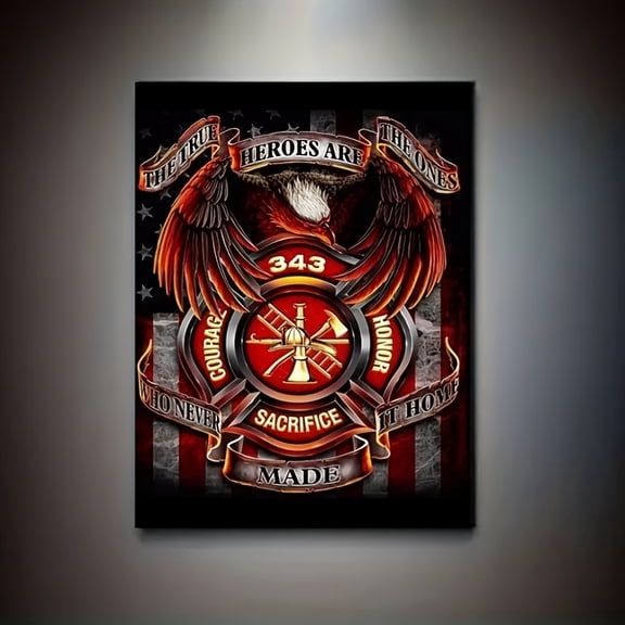 5D Diamond Painting Kits for Adults American Rescue Fire Icon Full Drill DIY Diamond Art for Adults Beginners Picture Art Crystal Painting for Home Wall Decor