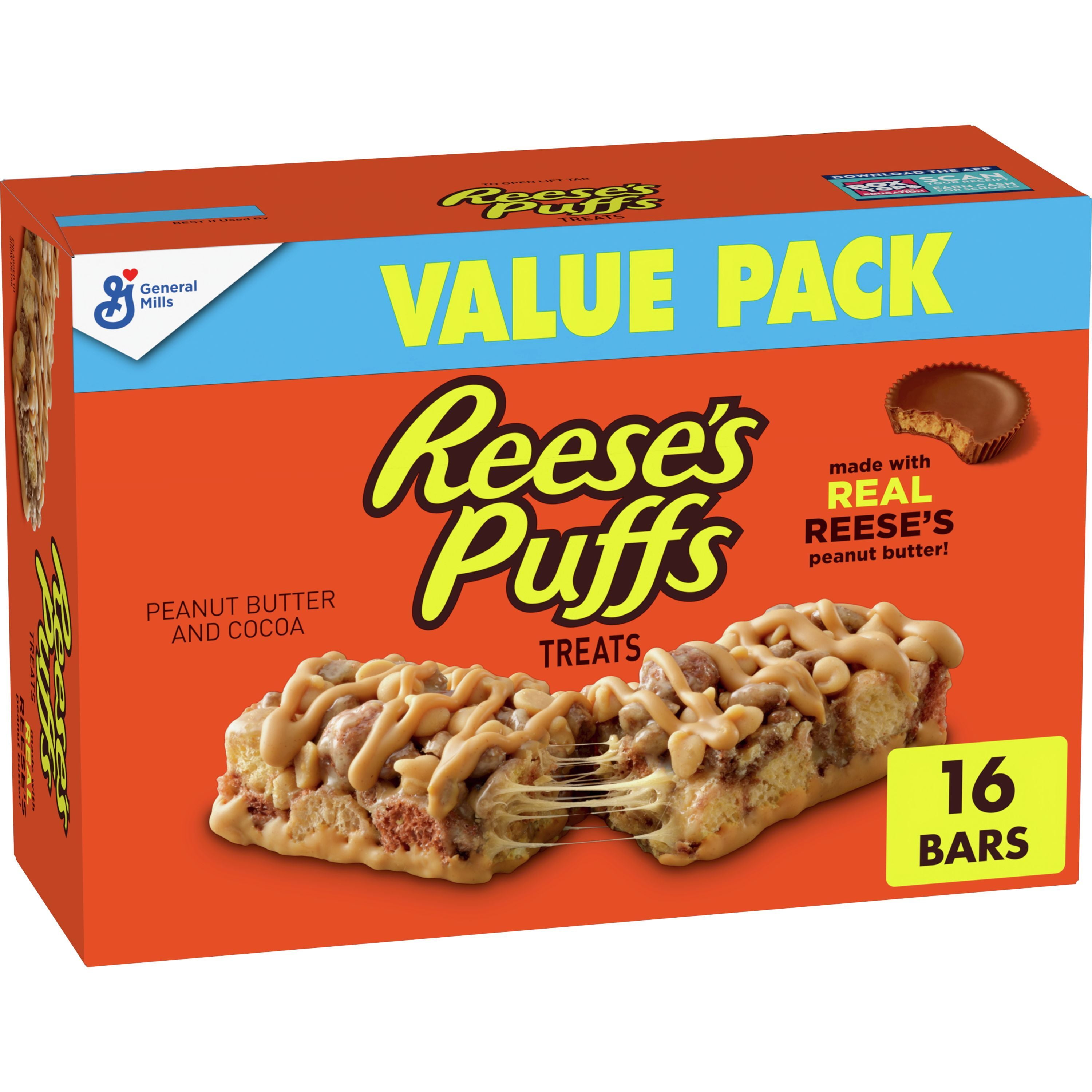 (4 pack) Reese's Puffs Breakfast Cereal Peanut Butter & Cocoa Treat Bars, 16 Bars