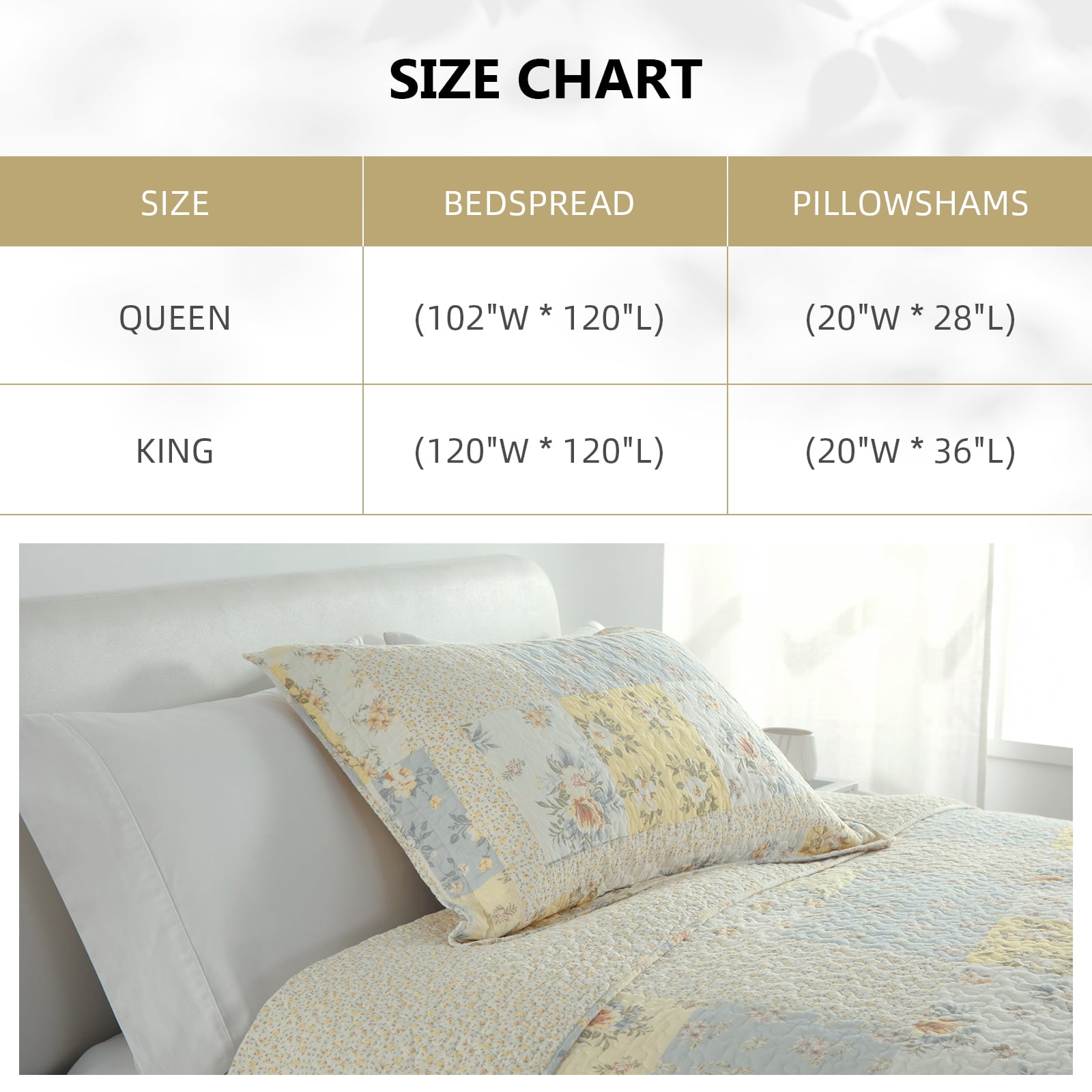 PANGUSHAN 100% Cotton 120"x120" Oversized California King Bedspread Coverlet Quilt Set, Cal King Quilted Bedspread Extra Large Wide Quilt, Floral XL Bed Spread Lightweight Comforter, Yellow/Cream