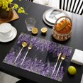 thumbnail image 3 of Purple Lavender Placemats Set of 6, Spring Watercolor Wildflowers Plant Black Placemats for Dining Table, Place Mats for Kitchen Tabletop, Waterproof Wipeable Dining Table Mats Set, 3 of 9