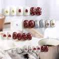 thumbnail image 3 of Press On Nails HUOGUO, color rojo vino, estilo francés, 24 unidades, 3 of 5