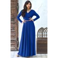 thumbnail image 3 of KOH KOH Long Sleeve Modest Fall Winter Evening Flowy Empire Waist Full Floor Length Cocktail Formal V-Neck Tall Maxi Dress Gown Abaya For Women Cobalt Royal Blue Small US 4-6 NT021, 3 of 6
