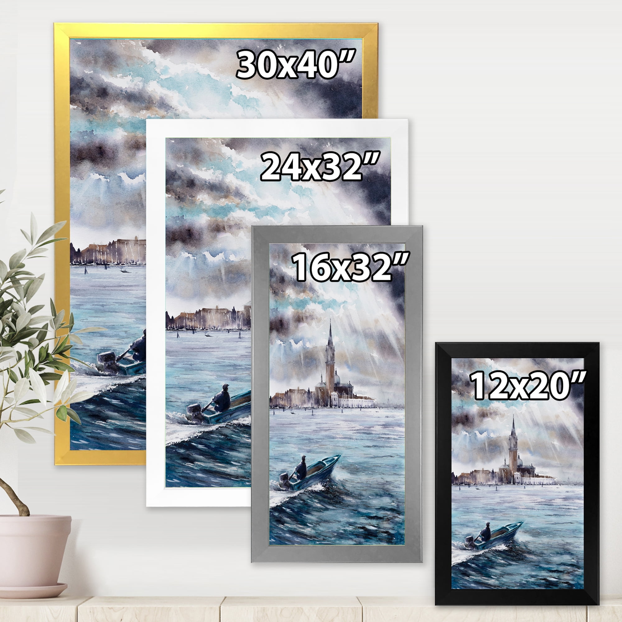 Designart 'Boat Returning In Storm Over Venice In Italy' Nautical & Coastal Framed Art Print