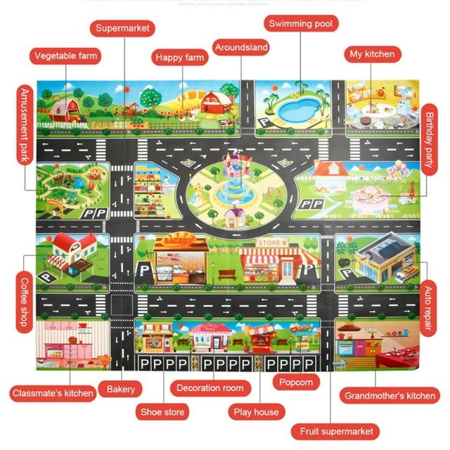 Kids Rug Children Toy Car Rug Town Road Map Cars City Play Mat Street Carpet Mat