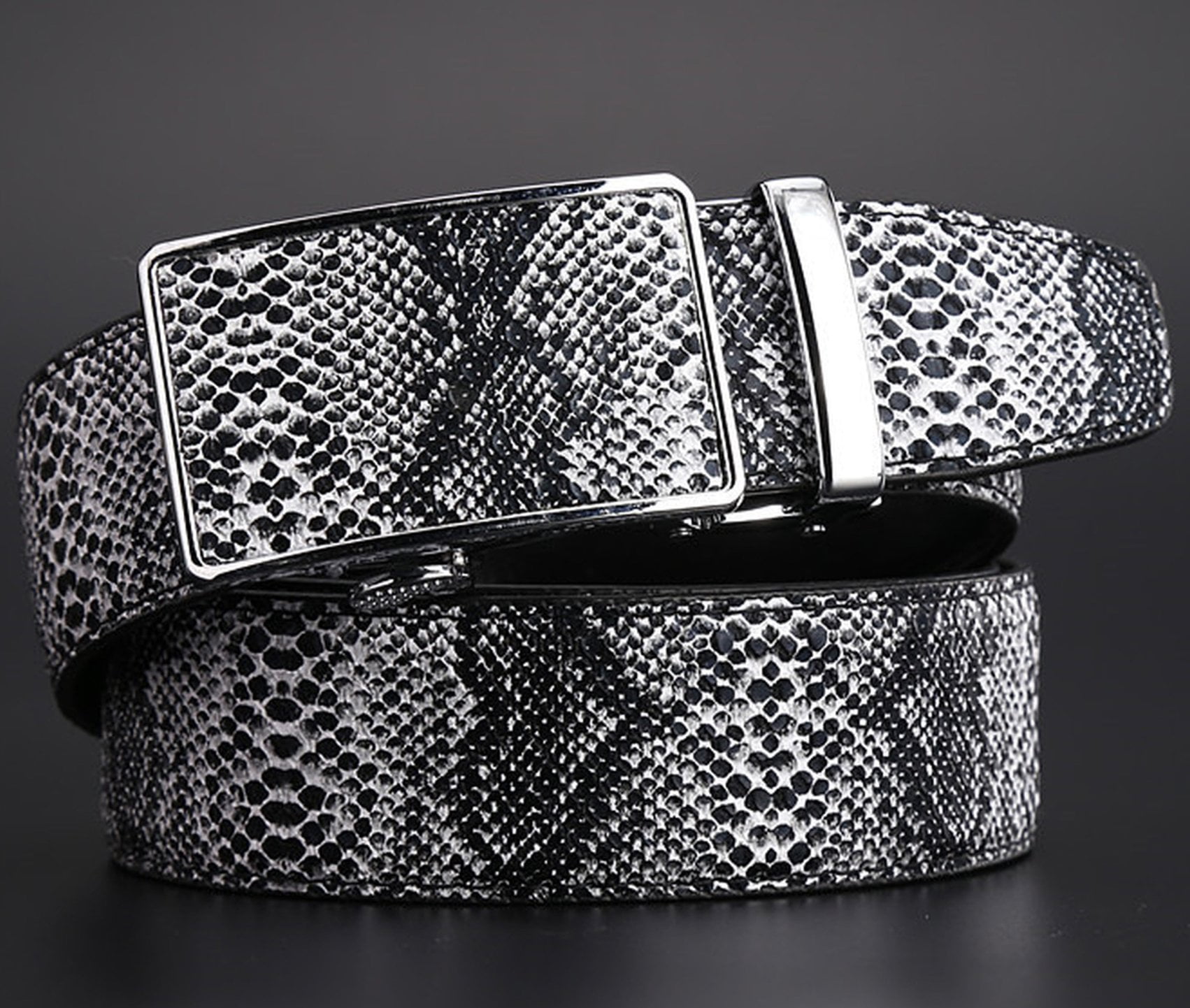 Men's Smart Ratchet No Holes Automatic Buckle Belt in Snake Skin - Bro –  Amedeo Exclusive