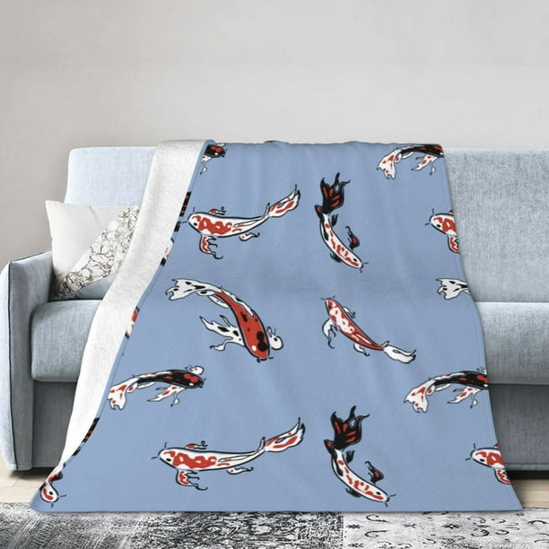 DouZhe UltraSoft Micro Fleece Lightweight Flannel Bed Blanket, Koi Carp Fish Print Cozy Warm