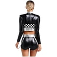 thumbnail image 2 of TiaoBug Women's Metallic Shiny Long Sleeve Crop Top with High Waist Strappy Shorts Raves Party Clubwear Silver M, 2 of 5