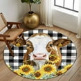 thumbnail image 3 of Round Rugs 8 Ft, Farmhouse Cow Non Slip Area Rugs for Kitchen Bedroom Entryway, Vintage Country Sunflower Black Buffalo Plaid Washable Carpet Runner Rug Floor Mats for Bedroom Home Decor, 3 of 9