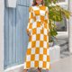 thumbnail image 4 of Vestido largo con estampado de cuadros naranja y blanco Vestidos casuales Ropa de playa Vestido elegante para invitadas de boda, 4 of 5