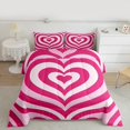 thumbnail image 3 of Manfei Romantic Love Heart Full Size Comforter Sets, Pink Stripes Abstract Bedding Comforter Set, Kawaii Cute Cartoon Reversible Bedding Sets, Microfiber Bedroom Decor, 3pcs, 3 of 9