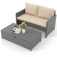 thumbnail image 1 of Gymax Causeuse de Patio 2 Pcs avec Pouf de Rangement Multifonction de 31 Gal et Coussins Doux, 1 of 10