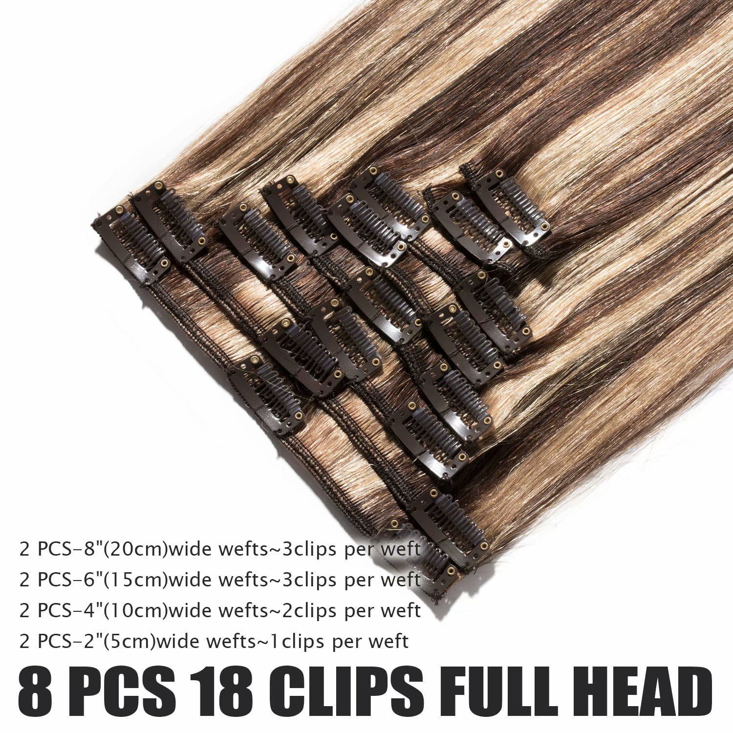 Benehair 100% Real Remy Human Hair Extensions Clip In 8Pcs Hair Weft Full Head Women Highlight Blonde Hair