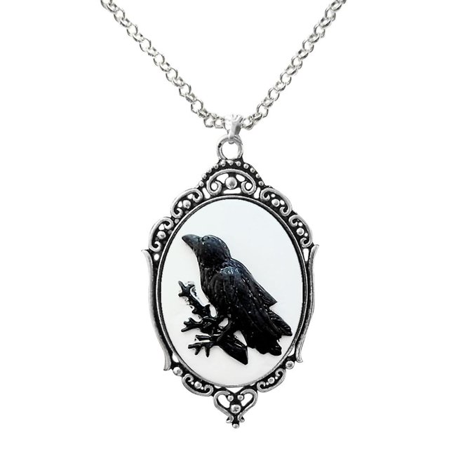 2 Collares con colgante de cuervo, cadena de clavícula con dije ovalado de encaje, joyería gótica