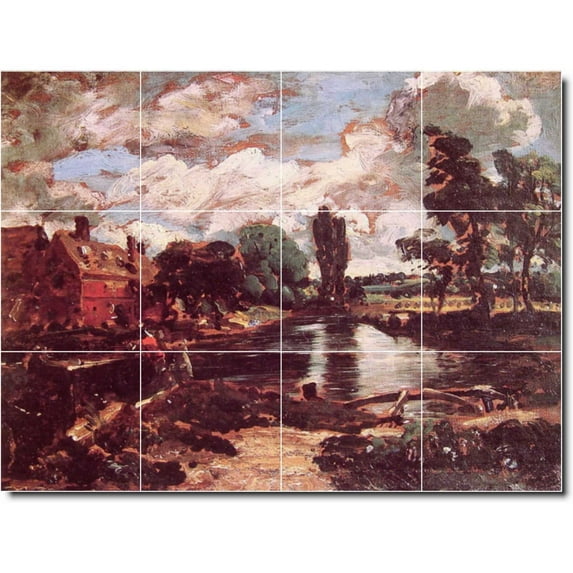 Ceramic Tile Mural-John Constable Village Painting 86. 17" w x 12.75" h using (12) 4.25 x 4.25 ceramic tiles