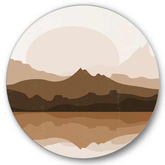 Designart 'Minimalist Brown Terracotta Landscape' Modern Circle Metal Wall Art 36x36 - Disc of 36