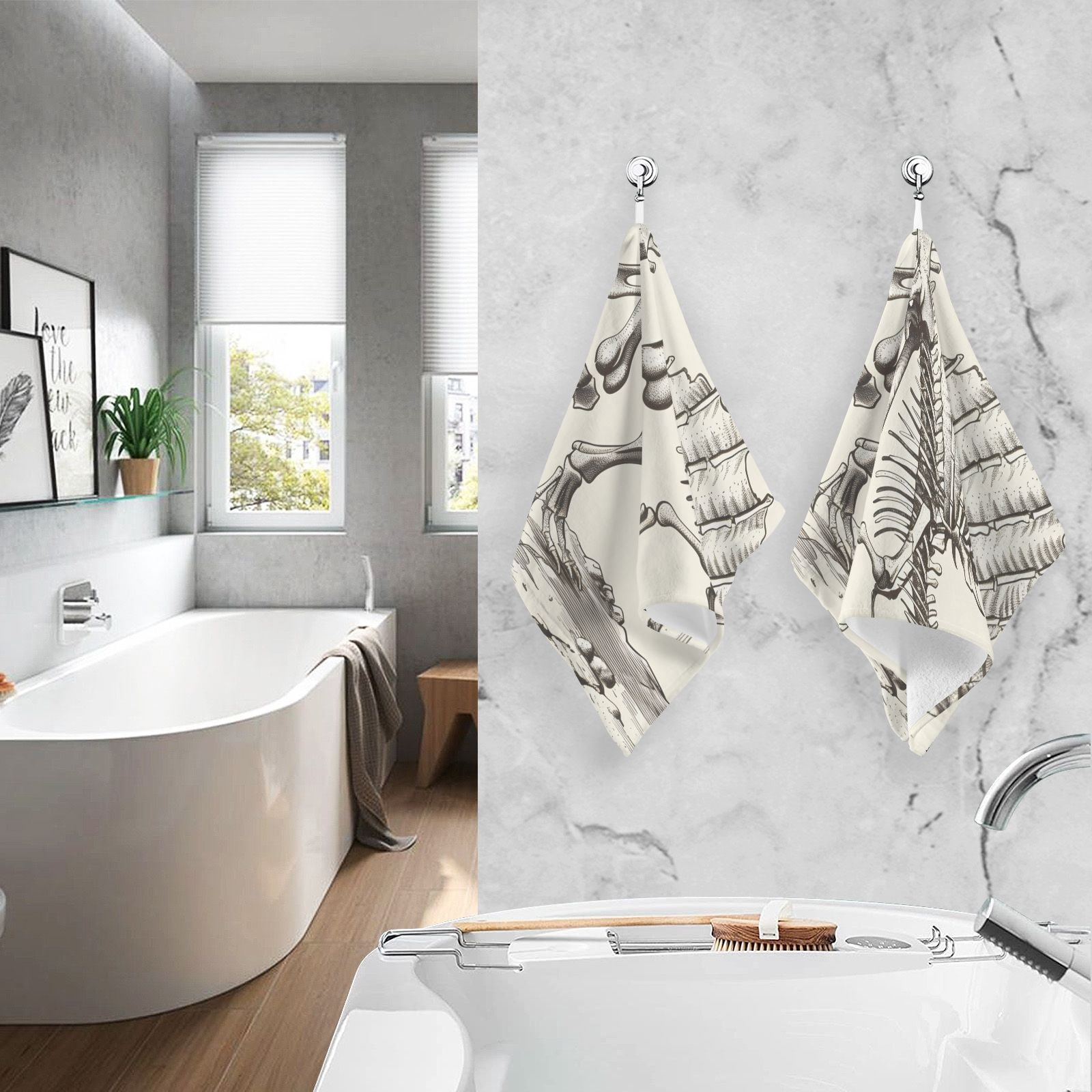 Dinosaur Skeleton Hand Towels Cotton Bath Towels Large Face Towels Absorbent for Bathroom 2 Packs