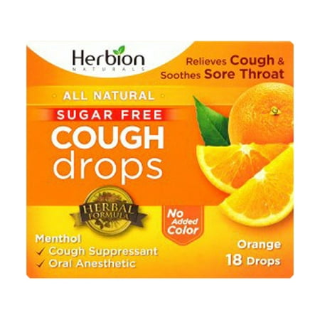 Herbion Cough Drops Sugar Free, Orange, 18 Drops, 6 Pack