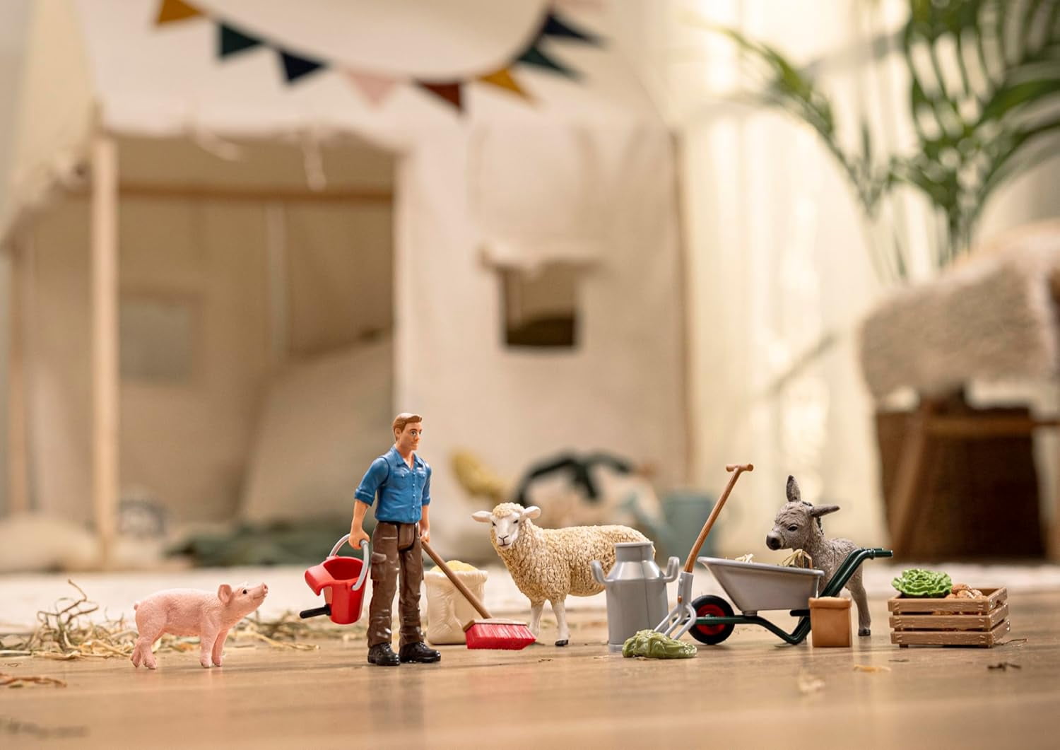 schleich Farm World - 19 PC Animal Feeding Playset with Farmer Figure and Farm Animal Toys - Animal Toy Set for Kids Ages 3+