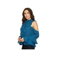 thumbnail image 2 of Romeo & Juliet INK BLUE Women's Cold Shoulder Ruffle Blouse L, 2 of 3