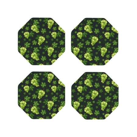 

Leather Coasters Set of 4 - green leaf Grape Lightweight Non-Slip Drink Coasters for Desk Anti-Scalding Desk Cup Coasters for Office Table Decor Octagon