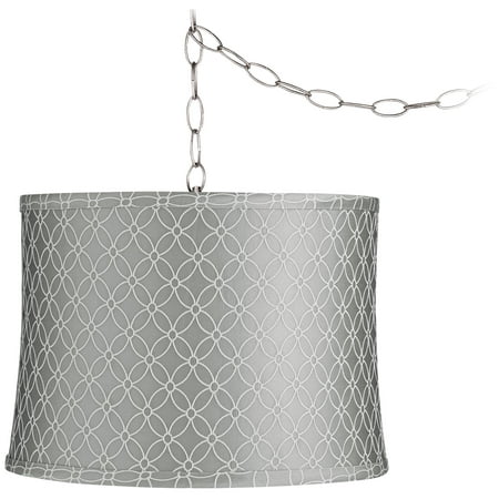 

Possini Euro Design Brushed Nickel Plug In Swag Chandelier 14 Wide Modern Gray An Qing Drum Shade Fixture Dining Room House