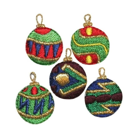 ID 8223A-E Set of 5 Christmas Ornament Patches Ball Embroidered Iron On (Best Way To Trim Your Balls)