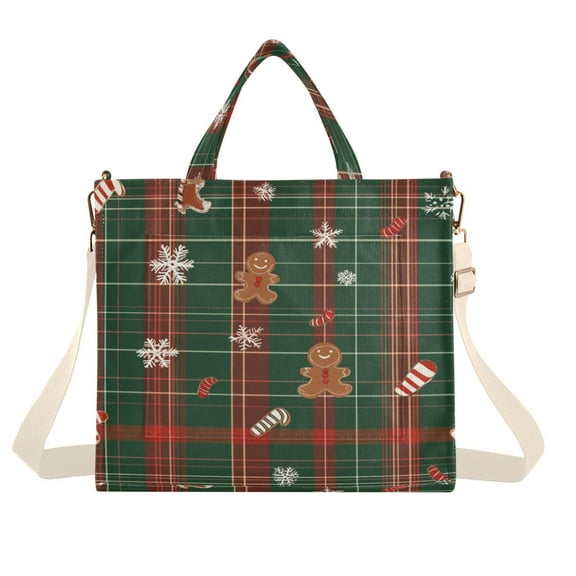 Corduroy Tote Bag for Women Shoulder Handbags Fashion Ladies Purses Satchel Messenger Bags Red and Green Plaid S