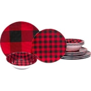 Certified International Red Buffalo Plaid Melamine 12 Piece Multicolor