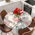 thumbnail image 2 of Vintage Floral Round Tablecloth 55-60 Inch Round Fitted Table Cloth with Elastic Edge, Watercolor Farmhouse Botanical Flowers Waterproof Table Cover Protector for Outdoor Picnic Party Dining, 2 of 6