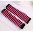 thumbnail image 1 of Zhuge Guantes largos sin dedos a rayas para mujer, calentadores de brazos tejidos de invierno para punk rock, cosplay, gótico y fiestas navideñas, color negro y rosa oscuro, 1 of 4