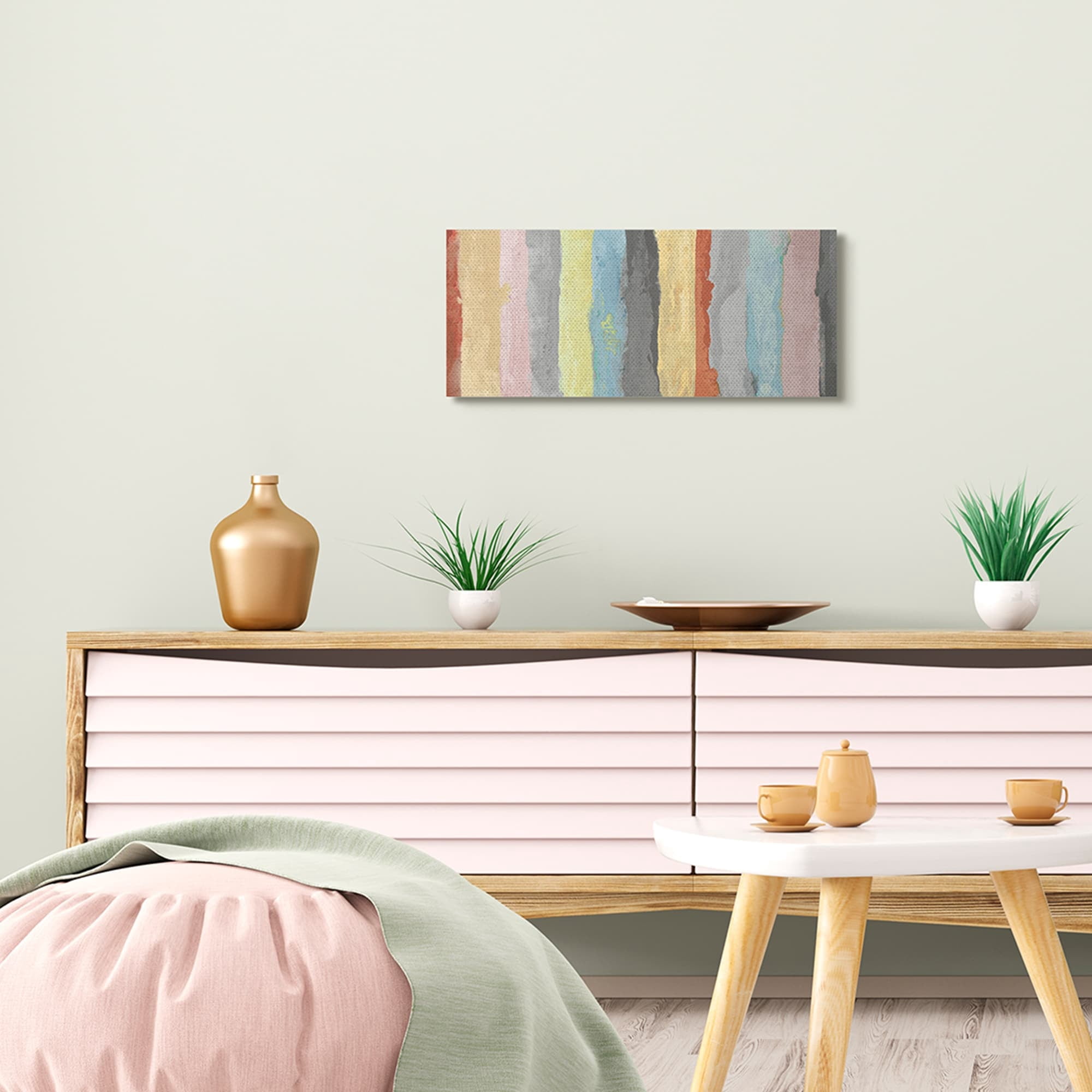 Stupell Industries Abstract Stripe Pattern Brush Strokes Blue Yellow Pink,20 x 48,Designed by Randy Hibberd