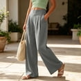thumbnail image 3 of Women's Cotton Blend Pleated Straight Leg Pants, Elastic Waist, Side Pockets, Front Pleats, Relaxed Fit, 3 of 9