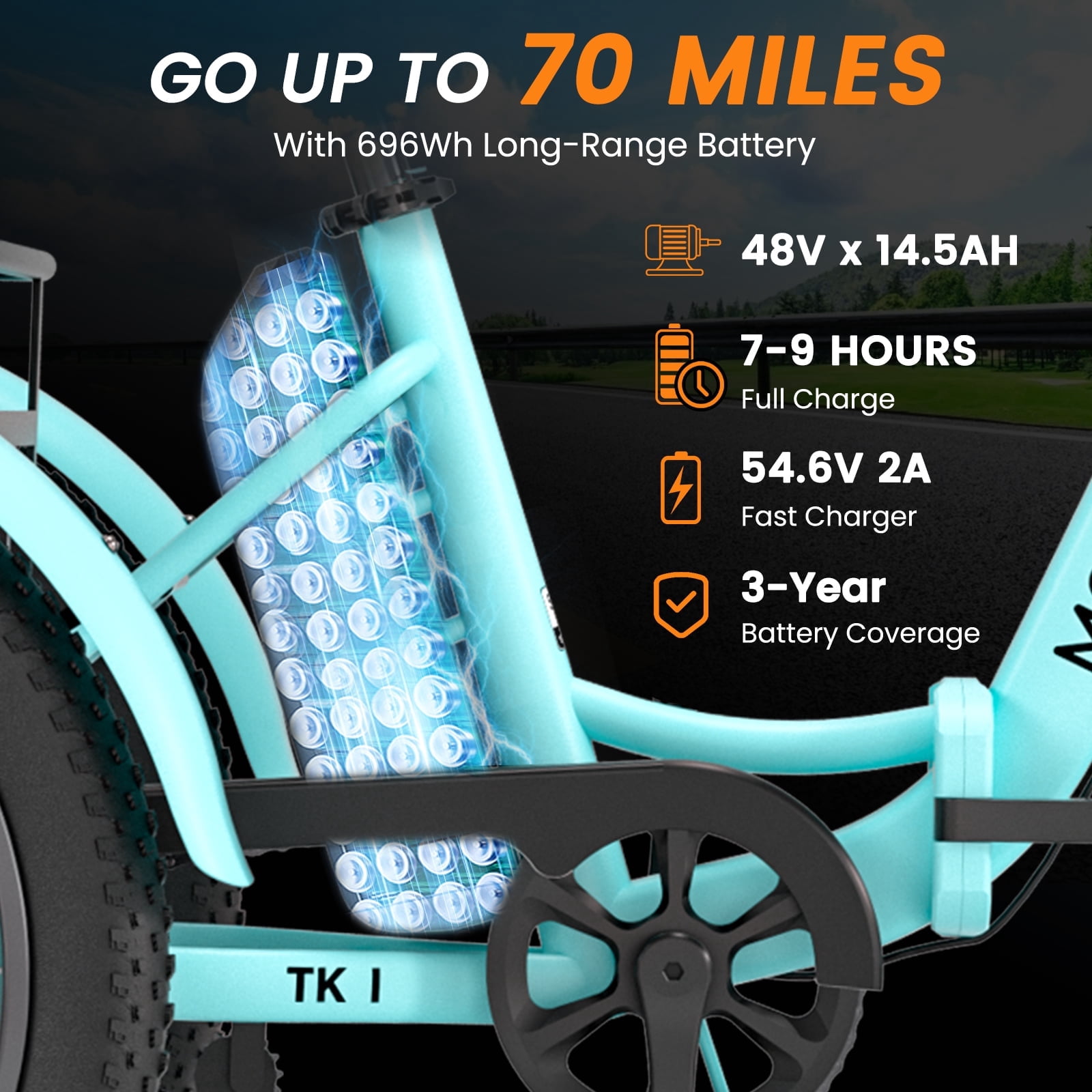 MOONCOOL TK1 Folding Electric Tricycle for Adults,48V 14.5Ah Removable battery, Peak 1000W Motor, 20" Fat Tire Step-Thru 3 Wheel Electric Bicycle W/ Mirrows Kit