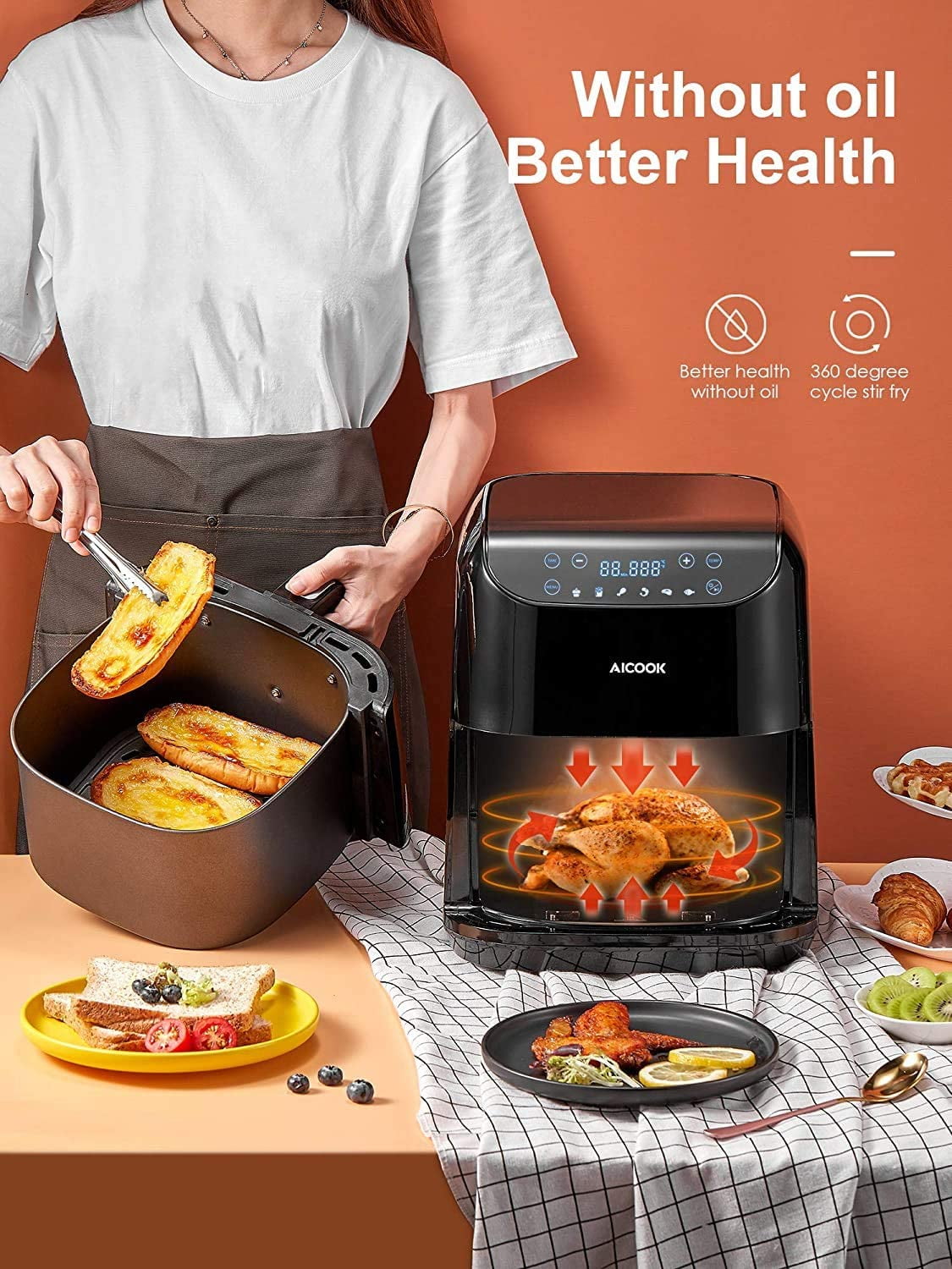 DTOOLS 5.8QT Electric Air Fryer Hot Oven 6 Presets