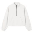 thumbnail image 5 of Qiopertar Womens Crop Tops Half Zip Sweatshirt Long Sleeve Stand Collar Casual Loose Pullover Kangaroo Pocket Fall Winter Workout Top White XL, 5 of 5