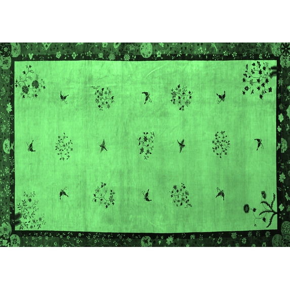 Ahgly Company Indoor Rectangle Oriental Emerald Green Asian Inspired Area Rugs, 3' x 5'