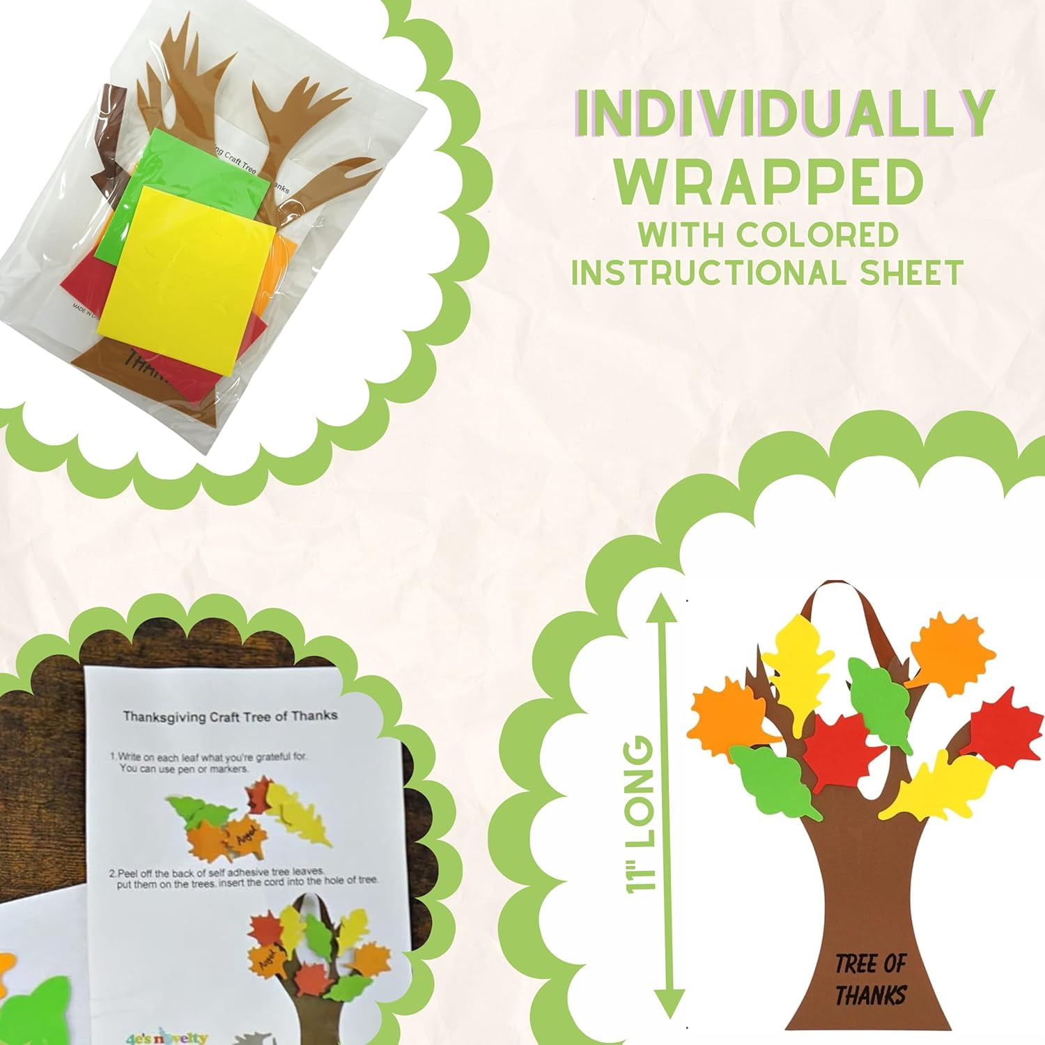 4E's Novelty Thankful Tree Craft Kit 12-Pack, Foam, Self-Adhesive - 11” Gratitude Tree Kit With Leaves To Write On, Perfect for Kids Ages 4-8