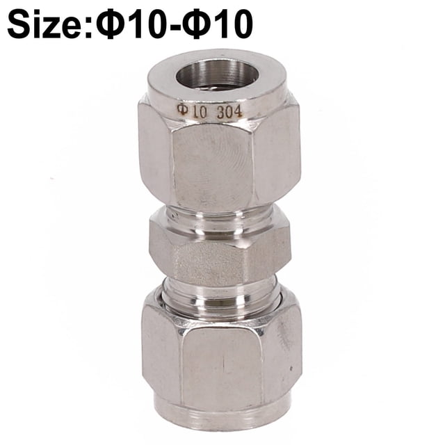 Stainless Steel Compression Tube Fitting Straight Connect Double-Ferrule Adapter Φ10-Φ10