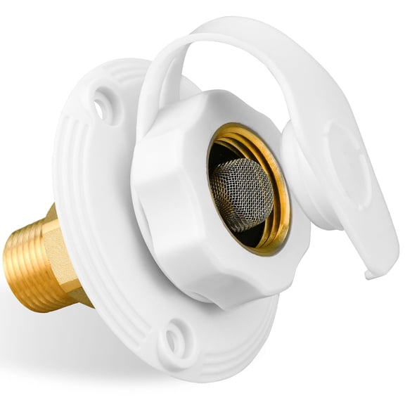RV City Water Inlet with Brass Check Valve, Fresh Water Fill Flange for Camper Hookup, Durable RV Water Replacement Connection Fittings, Black