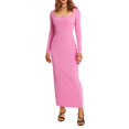 thumbnail image 3 of PENGXIANG Robe à Manches Longues pour Femmes Col Carré Robe Moulante Tricotée Unie Robe Crayon Extensible Tenue de Club, 3 of 6