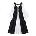 thumbnail image 3 of Women's Medieval Renaissance Retro Dress Casual Off Flare Sleeve A-line Dress Halloween Parties Costume Events(Black,XXXXXL), 3 of 3