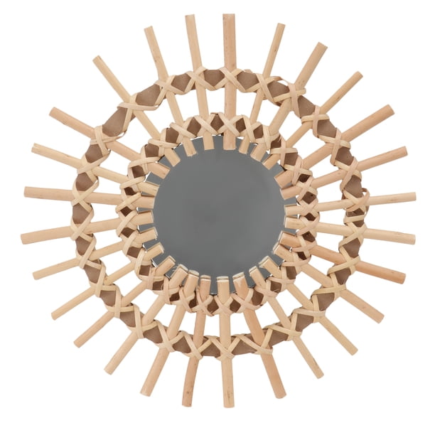 Espejo de pared tejido de mimbre, espejo de maquillaje decorativo para el hogar, color caqui, 1 unidad