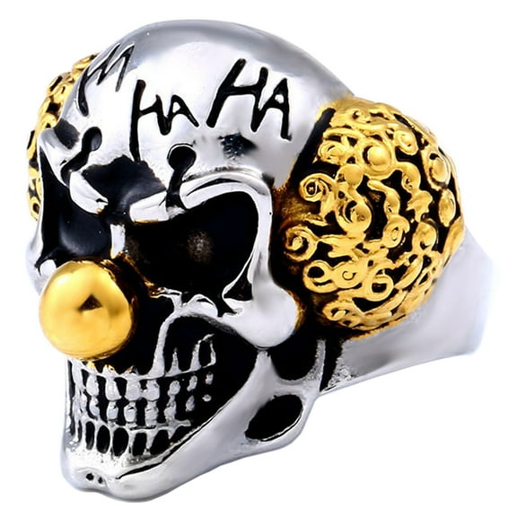 ZMY Home Clown Skull Ring Stainless Steel Handmade Jewelry Cool Punk Rock Joker Ring (10)