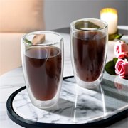 CnGlass Double Walled Glass Insulated Coffee Cups 13.5oz/400ml, Clear Cappuccino Cups Set of 2