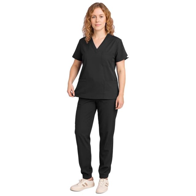Set de exfoliación médica Sumincarly para pantalones deportivos con cuello en V, color negro