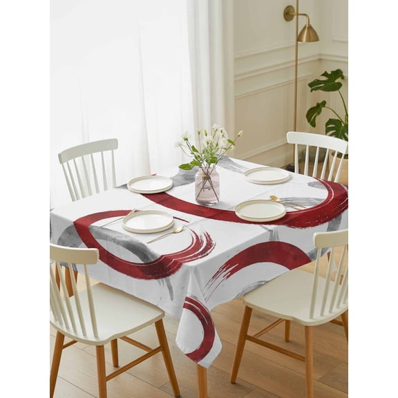 Red Grey Tablecloth Rectangle Table Cloth 60x84, Waterproof Tablecloth Outdoor Table Cloth, Geometric Circle Modern Abstract Simple Art Washable Table Cover for Kitchen Dinning Party