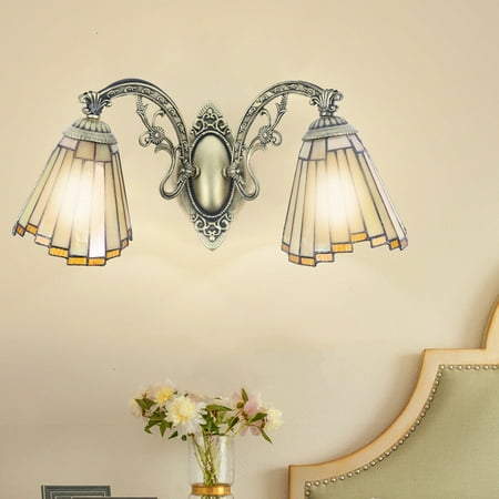 

Fichiouy Tiffany Wall Sconce 2-Light Vintage Stained Glass Beside Wall Light for Bedroom Bathroom
