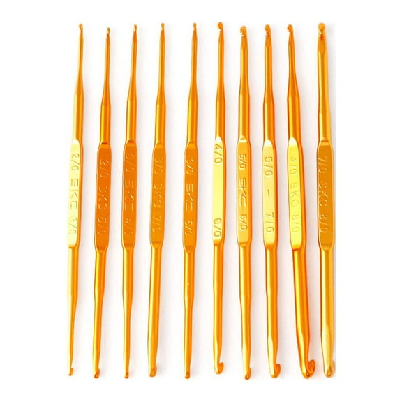 ZPAQI 10Pcs Golden Aluminum Double End Crochet Hook Knitting Needle Set Weave Craft